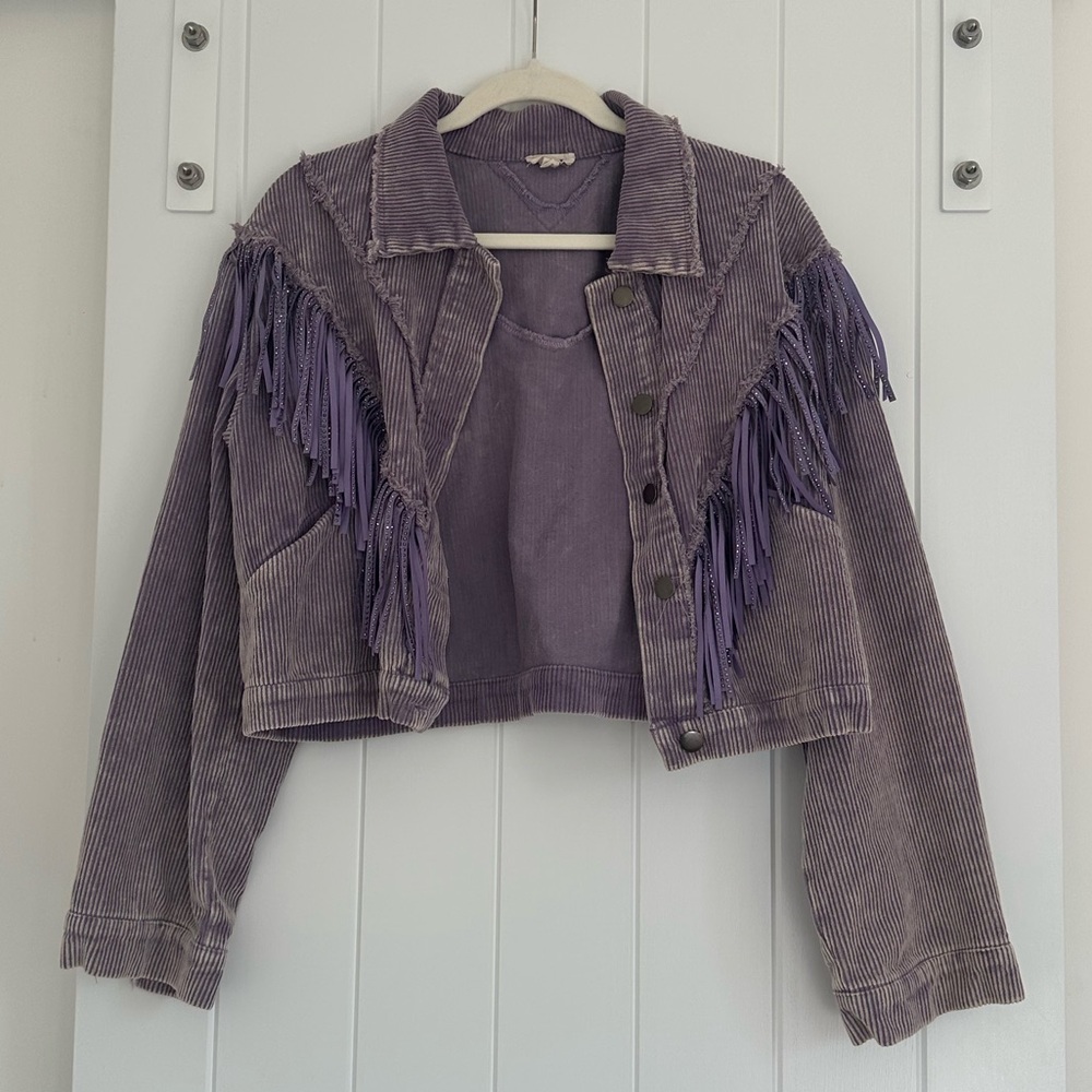 POL Lavender Fringed Jean Jacket NWOT